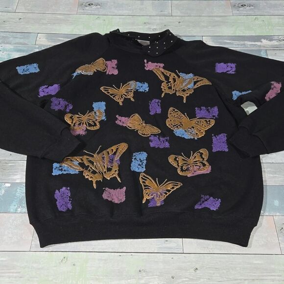 Vintage 90s Marcy'n ME EZL Butterfly Collared Sweater One size fits all - Picture 1 of 5